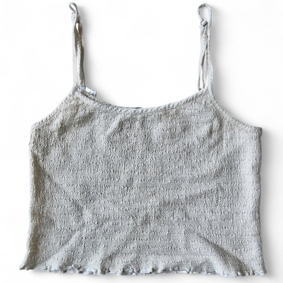 Brandy Melville Womens Cream Cropped Smocked Tank Top Ruched Ruffle Bow Small - Picture 2 of 9
